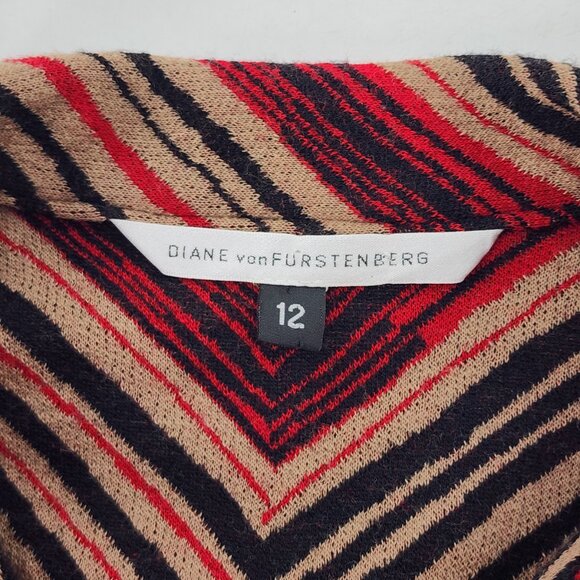 DIANE VON FURSTENBERG Red Black Geometric Button Up Wool Blend Jacket - Picture 5 of 6